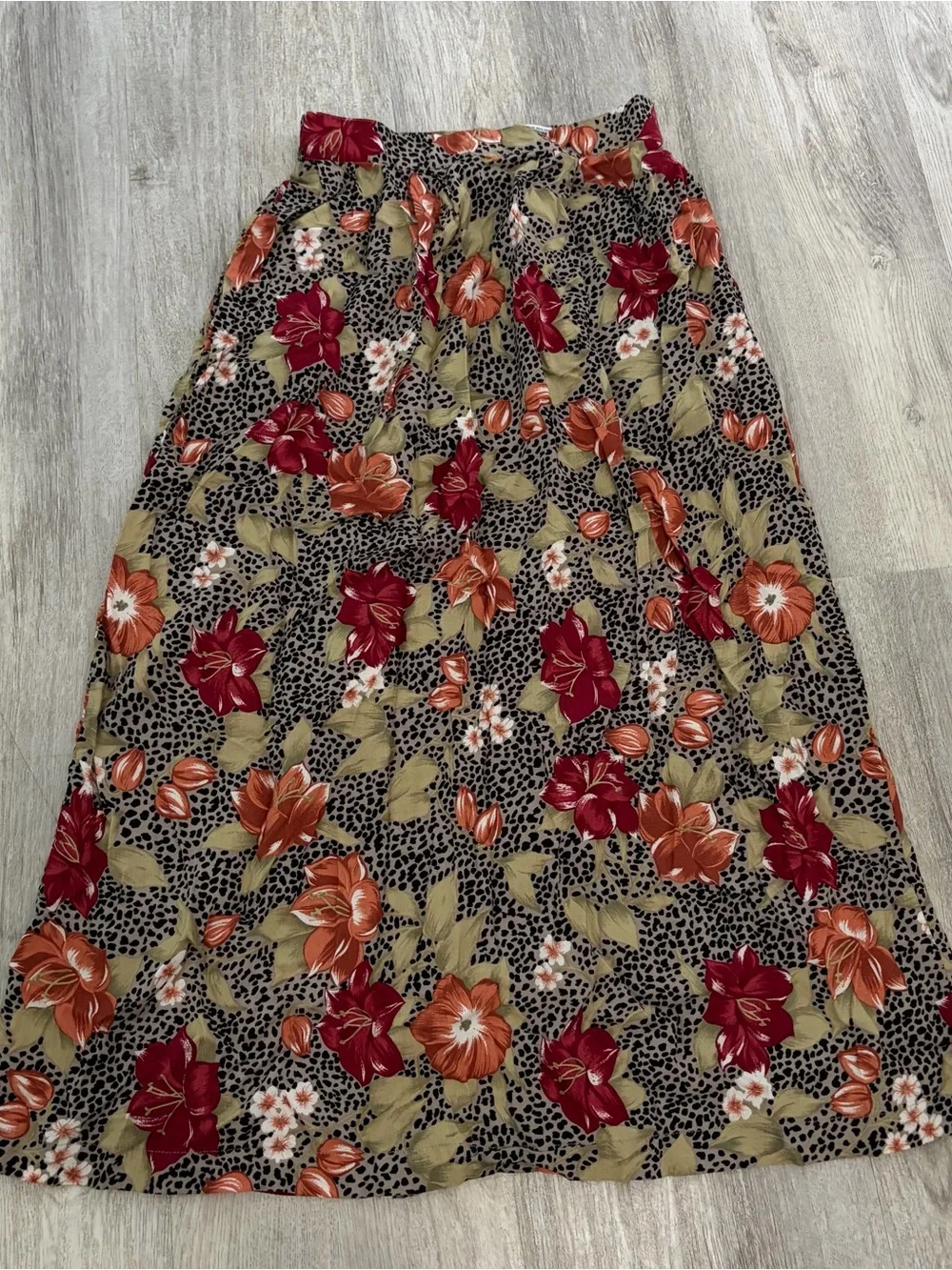 vintage Sag Harbor leopard floral maxi skirt Womens S pleated 90S Whimsy Boho